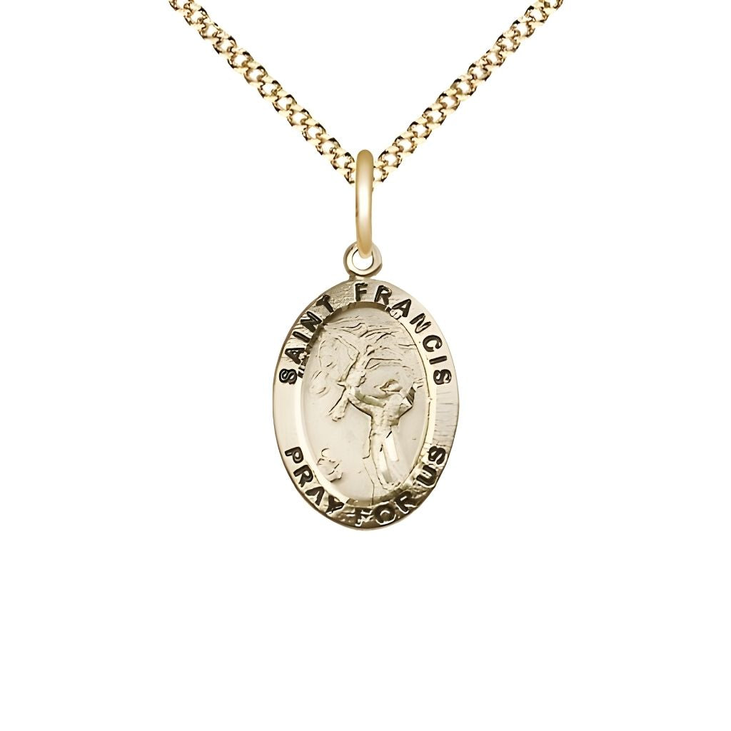 Bliss St. Francis of Assisi 14kt Gold-filled Oval Medal with Gold-plated Curb Chain, Measures 3/4-inch tall by 1/2-inch wide