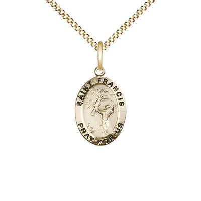 St. Francis of Assisi 14kt Gold-filled Oval Medal with Gold-plated Curb Chain, Measures 3/4-inch tall by 1/2-inch wide, Bliss Manufacturing