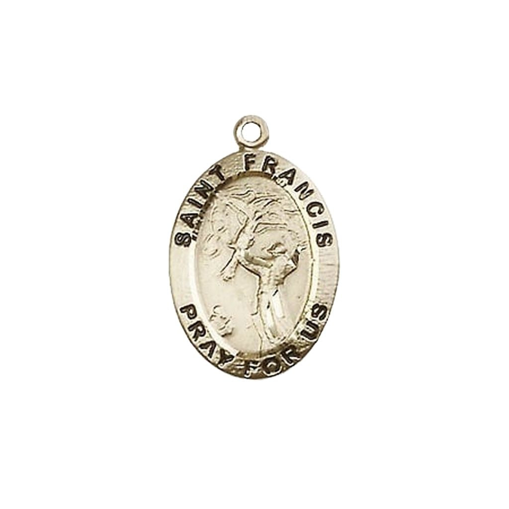 Bliss St. Francis of Assisi 14kt Gold Oval Medal, Measures 3/4-inch tall by 1/2-inch wide