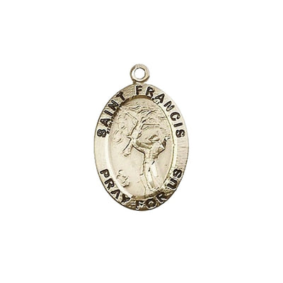 St. Francis of Assisi 14kt Gold Oval Medal, Measures 3/4-inch tall by 1/2-inch wide, Bliss Manufacturing