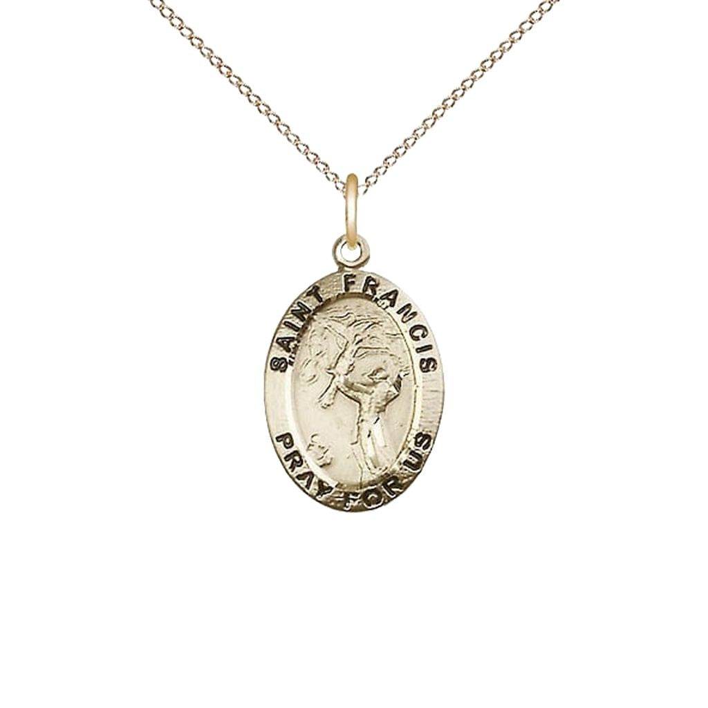 Bliss St. Francis of Assisi 14kt Gold Oval Medal with 14kt Gold Curb Chain, Measures 3/4-inch tall by 1/2-inch wide