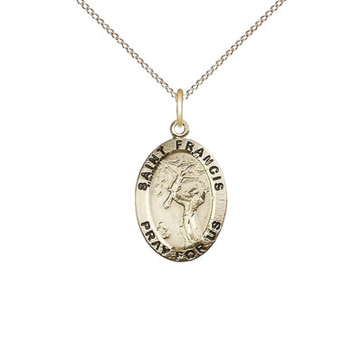 St. Francis of Assisi 14kt Gold Oval Medal with 14kt Gold Curb Chain, Measures 3/4-inch tall by 1/2-inch wide, Bliss Manufacturing