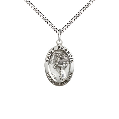 St. Francis of Assisi Sterling Silver Oval Medal with 14kt Plated Curb Chain, Measures 3/4-inch tall by 1/2-inch wide, Bliss Manufacturing