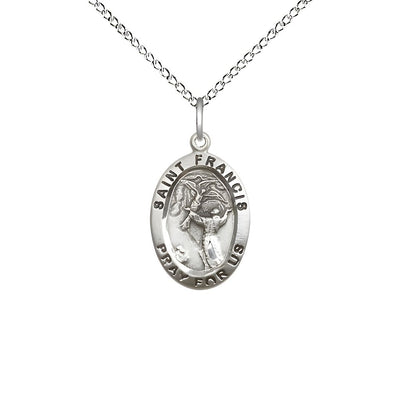 St. Francis of Assisi Sterling Silver Oval Medal with Sterling Curb Chain, Measures 3/4-inch tall by 1/2-inch wide, Bliss Manufacturing