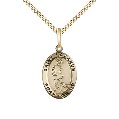 St. Lazarus 14kt Gold-filled Oval Medal Pendant with Gold-plated Chain, Measures 3/4-inch tall by 1/2-inch wide, Bliss Manufacturing