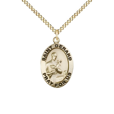 St. Gerard Majella 14kt Gold-filled Pray For Us Medal Pendant with Gold-plated Chain, Measures 3/4-inch tall by 1/2-inch wide, Bliss Manufacturing