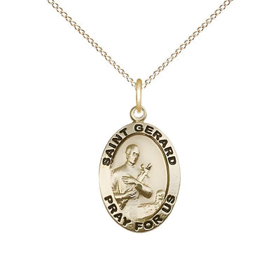St. Gerard Majella 14kt Gold-filled Pray For Us Medal Pendant with Gold-filled Chain, Measures 3/4-inch tall by 1/2-inch wide, Bliss Manufacturing