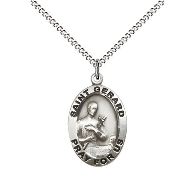 St. Gerard Majella Sterling Silver Pray For Us Medal Pendant with Rhodium-plated Chain, Measures 3/4-inch tall by 1/2-inch wide, Bliss Manufacturing