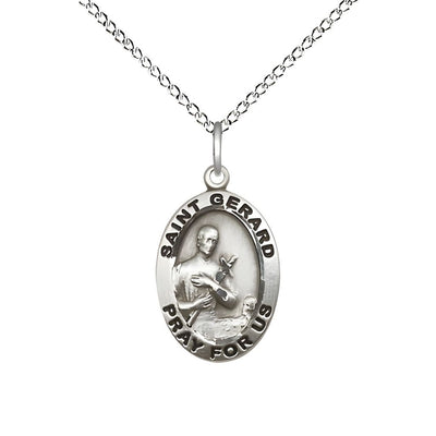 St. Gerard Majella Sterling Silver Pray For Us Medal Pendant with Sterling Silver Chain, Measures 3/4-inch tall by 1/2-inch wide, Bliss Manufacturing