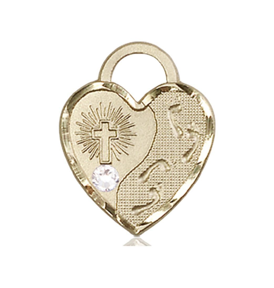 Birthstone 14kt Gold Footprints Heart Pendant w/Austrian Crystal