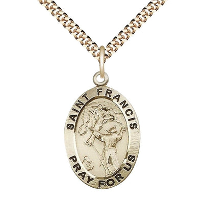 Saint Francis of Assisi Gold-filled Oval Medal with Rhodium-plated Chain, Measures 1-inch tall by 5/8-inch wide, Bliss Manufacturing