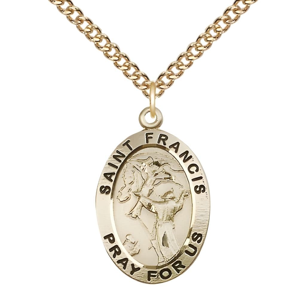 Saint Francis of Assisi Gold-filled Oval Medal with Gold-filled Chain, Measures 1-inch tall by 5/8-inch wide