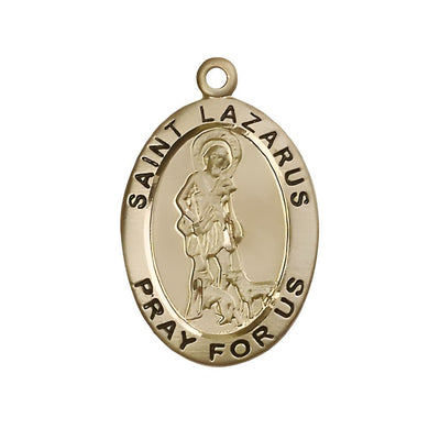 St. Lazarus 14kt Gold Oval Medal Pendant, Measures 1-inch tall by 5/8-inch wide, Bliss Manufacturing