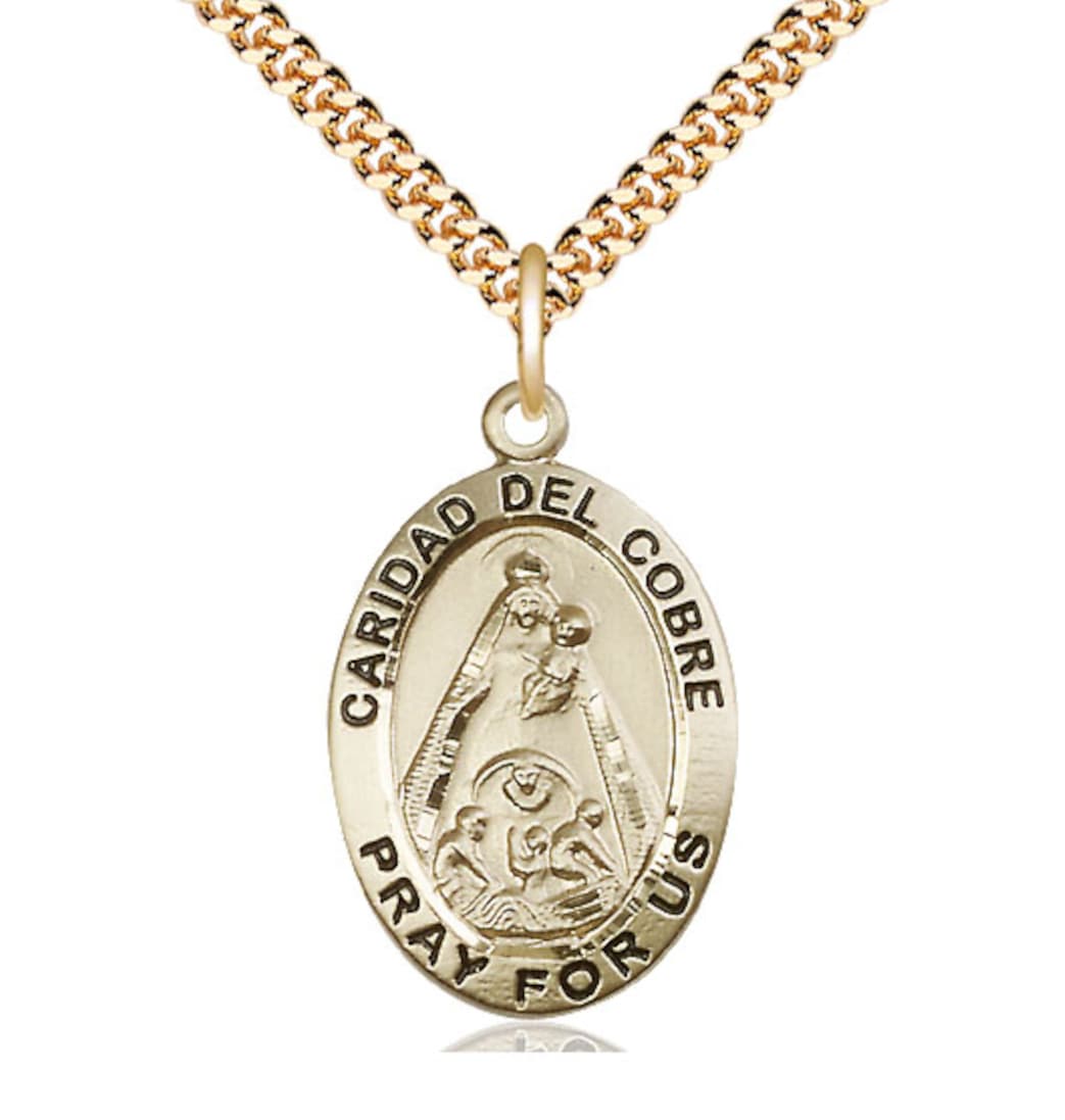 Bliss Caridad del Cobre / Our Lady of of Charity Patron Saint Medal with Plated Chain,