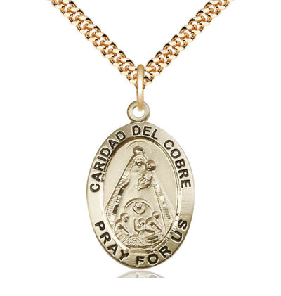 Caridad del Cobre / Our Lady of of Charity Patron Saint Medal with Plated Chain, gold-filled, Bliss Manufacturing
