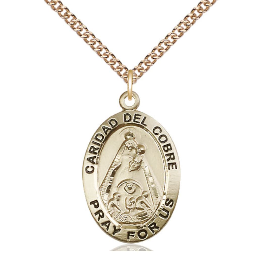 Bliss Caridad del Cobre / Our Lady of of Charity 14kt Gold Medal with Chain,