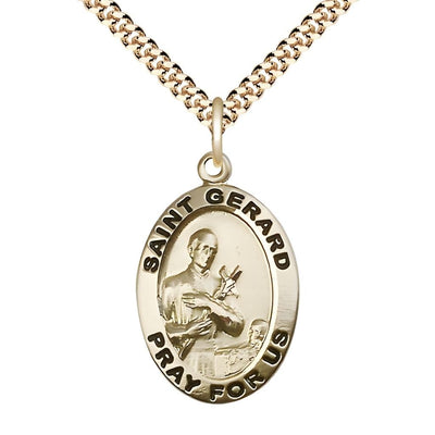 St. Gerard Majella 14kt Gold-filled Pray For Us Large Medal Pendant with Gold-plated Chain, Measures 1-inch tall by 5/8-inch wide, Bliss Manufacturing