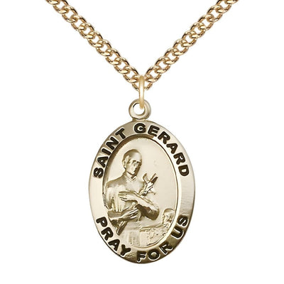 St. Gerard Majella 14kt Gold-filled Pray For Us Large Medal Pendant with Gold-filled Chain, Measures 1-inch tall by 5/8-inch wide, Bliss Manufacturing