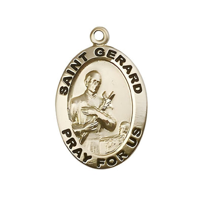 St. Gerard Majella 14kt Gold Pray For Us Large Medal Pendant, Measures 1-inch tall by 5/8-inch wide, Bliss Manufacturing