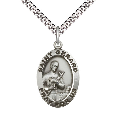 St. Gerard Majella Sterling Silver Pray For Us Large Medal Pendant with Rhodium-plated Chain, Measures 1-inch tall by 5/8-inch wide, Bliss Manufacturing