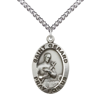 St. Gerard Majella Sterling Silver Pray For Us Large Medal Pendant with Sterling Silver Chain, Measures 1-inch tall by 5/8-inch wide, Bliss Manufacturing