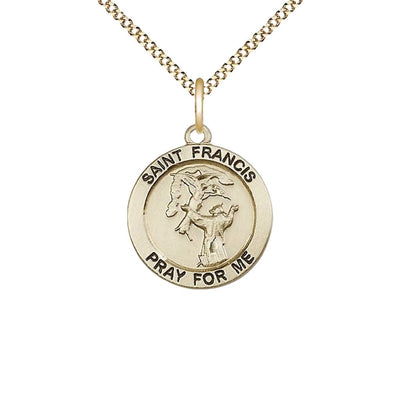 St. Francis of Assisi 14kt Gold-filled Round Medal with Gold-plated Curb Chain, 3/4-inch tall by 3/4-inch wide, Bliss Manufacturing