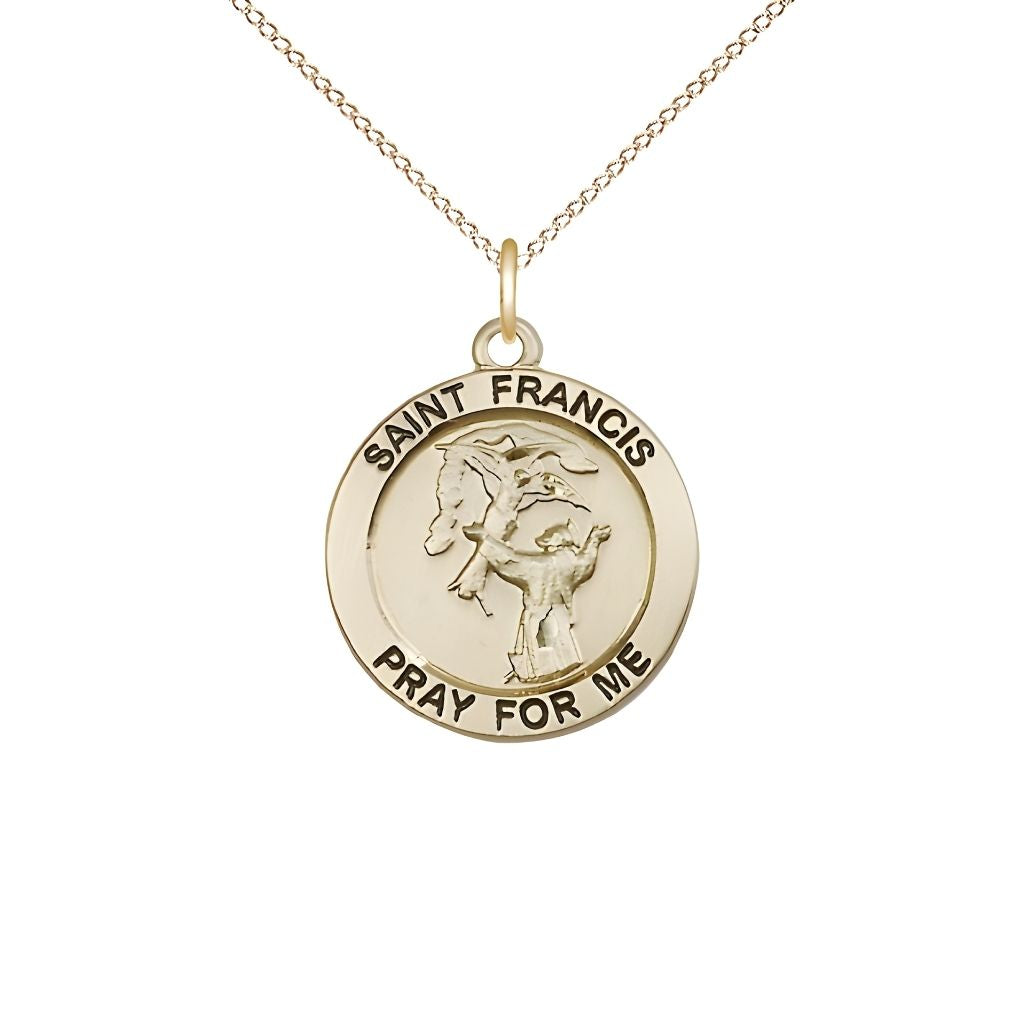 Bliss St. Francis of Assisi 14kt Gold-filled Round Medal with Gold-filled Curb Chain, 3/4-inch tall by 3/4-inch wide,