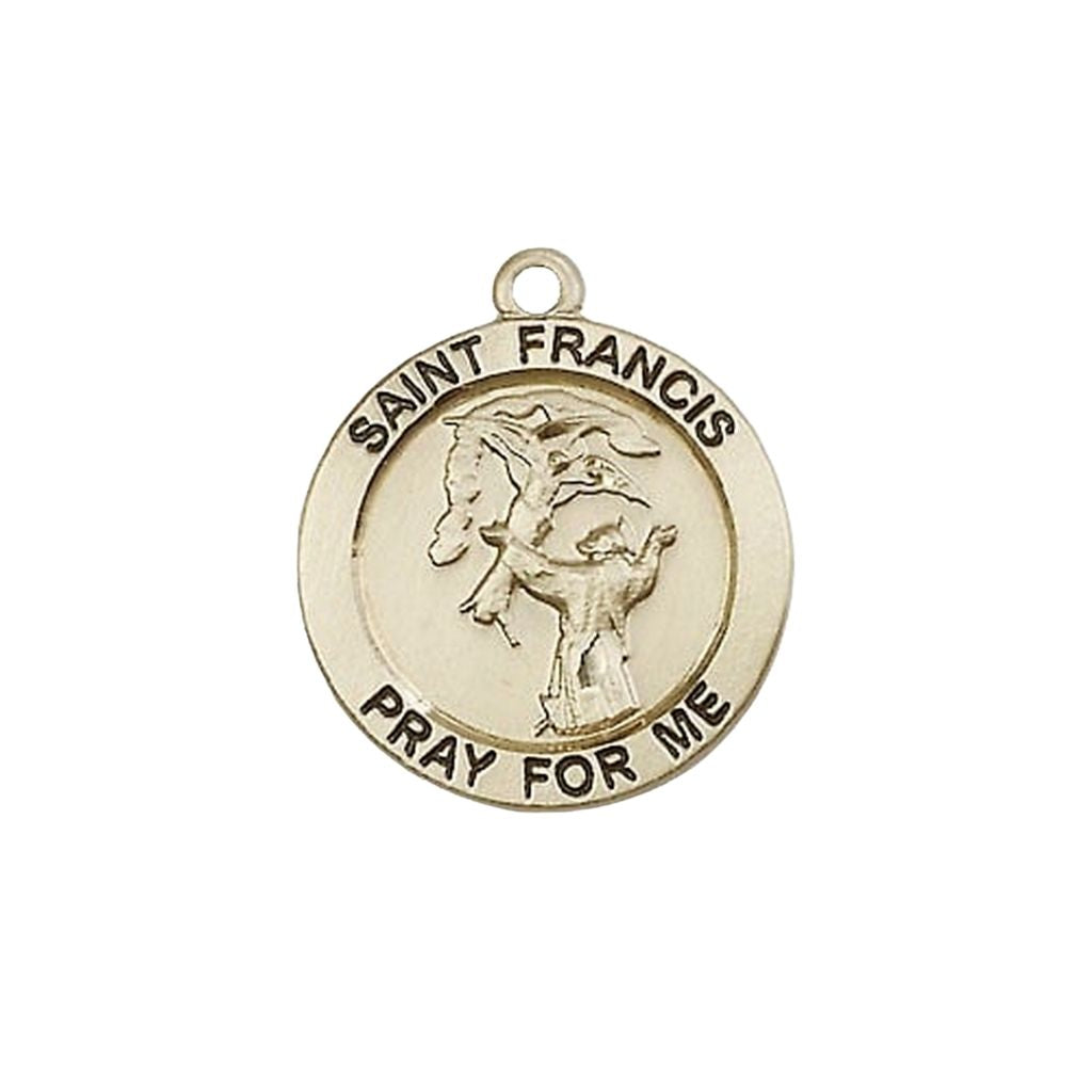 Bliss St. Francis of Assisi 14kt Gold Round Medal, 3/4-inch tall by 3/4-inch wide,