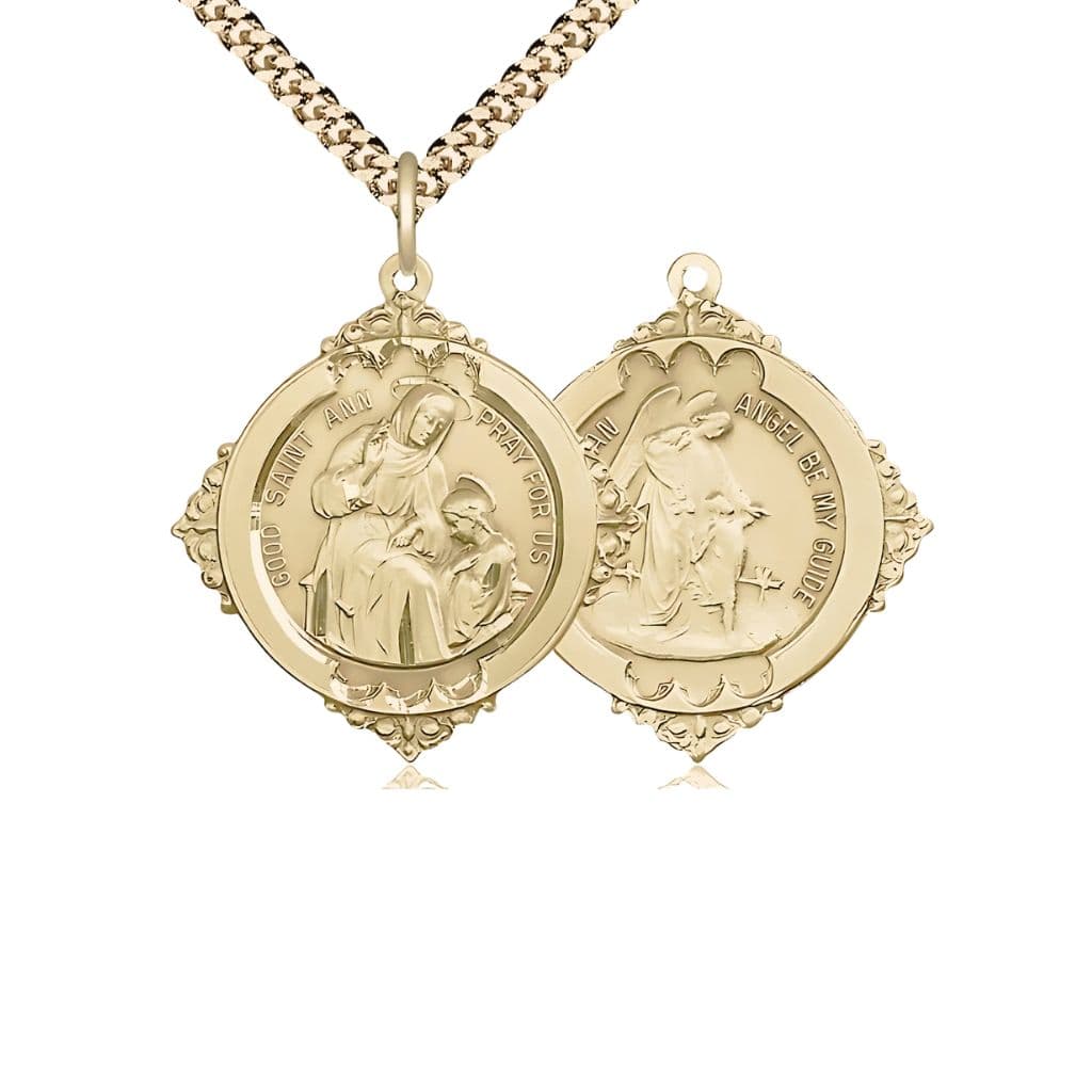 St. Ann with the Guardian Angel Gold-filled Medal Necklace in Gift Box,