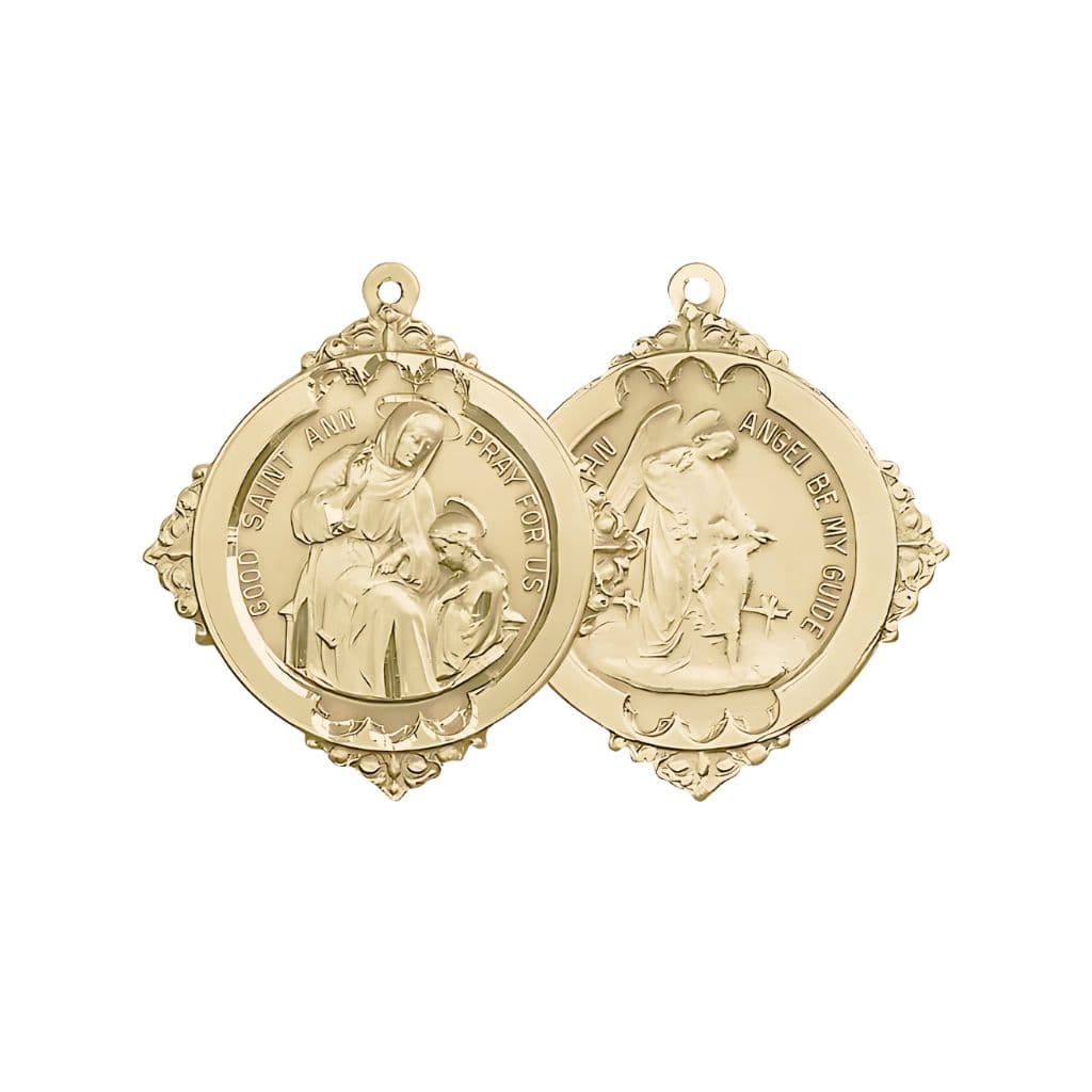 St. Ann with the Guardian Angel 14kt Gold Medal Pendant in Gift Box,