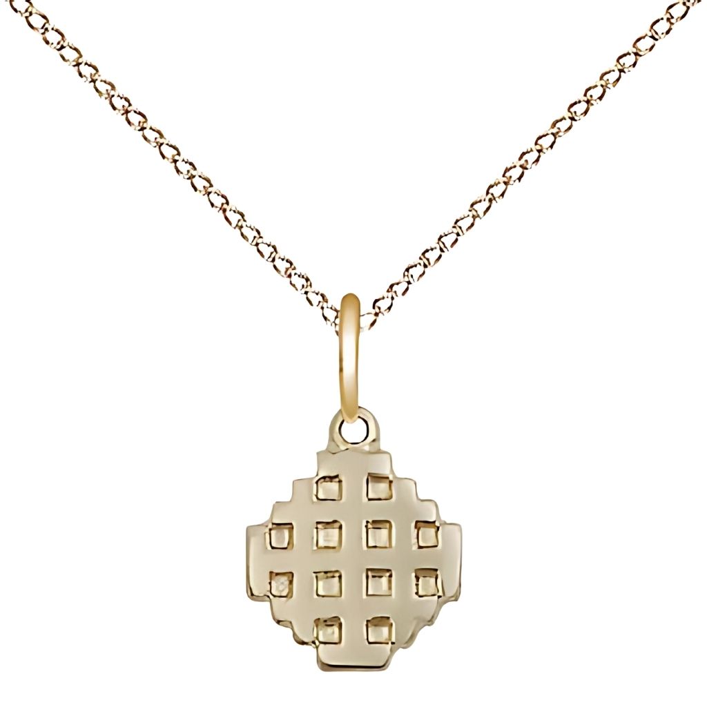 Bliss Small Jerusalem Cross 14kt Gold Medal Necklace with 14kt Gold Chain, Measures 3/8-inch tall by 1/4-inch wide