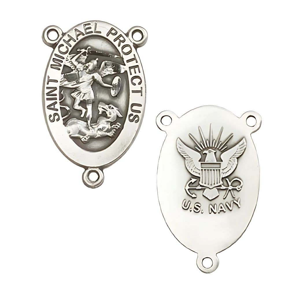 St. Michael Navy Centerpiece Rosary Part in Sterling Silver,