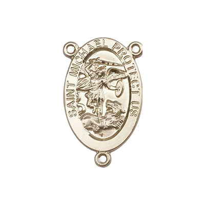 St. Michael the Archangel Gold Oval Rosary Centerpiece with Shield and Sword in Hand, 7/8-inch x 1/2-inch, Bliss Manufacturing