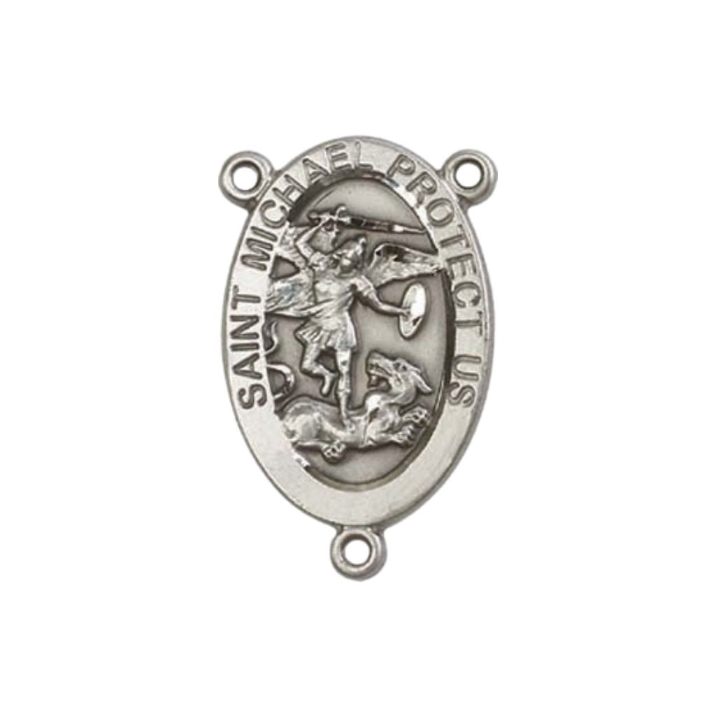 Bliss St. Michael the Archangel Silver Oval Rosary Centerpiece with Shield and Sword in Hand, 7/8-inch x 1/2-inch