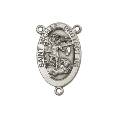 St. Michael the Archangel Silver Oval Rosary Centerpiece with Shield and Sword in Hand, 7/8-inch x 1/2-inch, Bliss Manufacturing