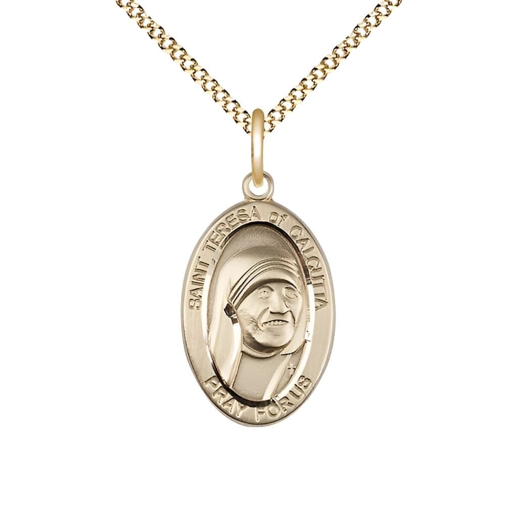Bliss St. Teresa of Calcutta 14kt Gold-filled Oval Medal with Gold-plated Chain Necklace, Measures 7/8-inch tall by 1/2-inch wide