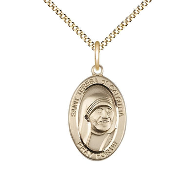 St. Teresa of Calcutta 14kt Gold-filled Oval Medal with Gold-plated Chain Necklace, Measures 7/8-inch tall by 1/2-inch wide, Bliss Manufacturing
