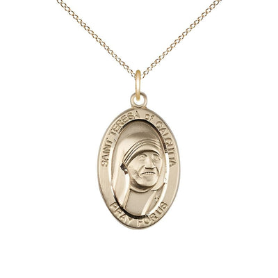 St. Teresa of Calcutta 14kt Gold-filled Oval Medal with Gold-filled Chain Necklace, Measures 7/8-inch tall by 1/2-inch wide, Bliss Manufacturing