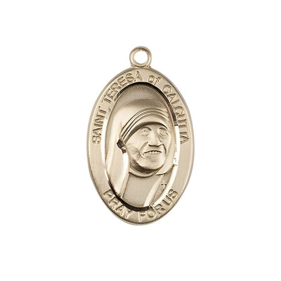St. Teresa of Calcutta 14kt Gold Oval Medal, Measures 7/8-inch tall by 1/2-inch wide, Bliss Manufacturing