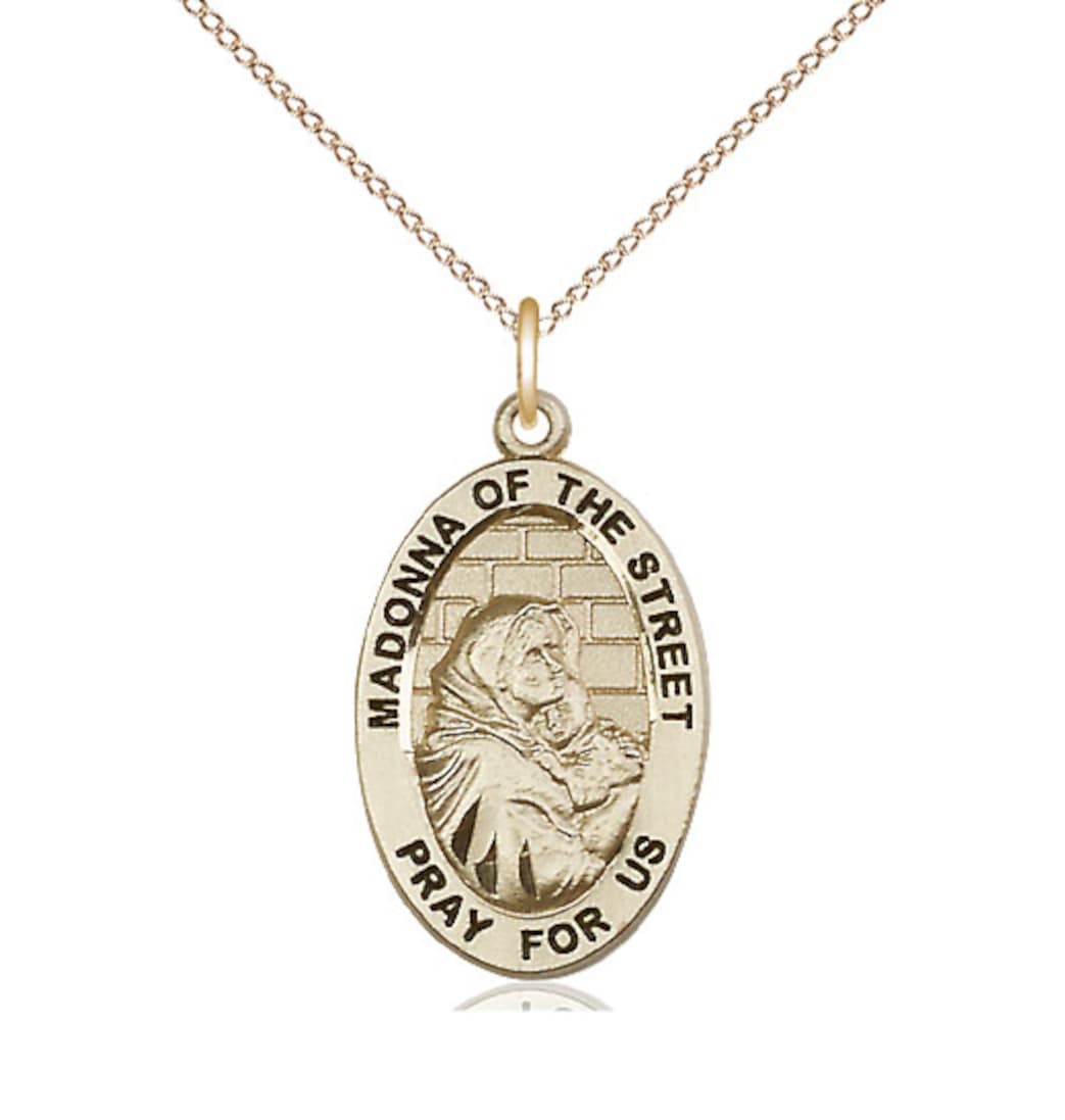 Bliss 14kt Gold Filled Madonna of the Street Pendant on a 18 inch Gold Filled Light Curb Chain,