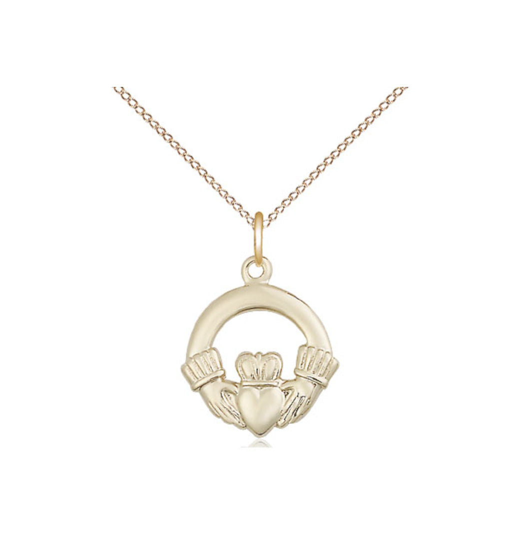 Bliss Manufacturing Small Gold-filled Irish Claddagh Necklace with Chain,