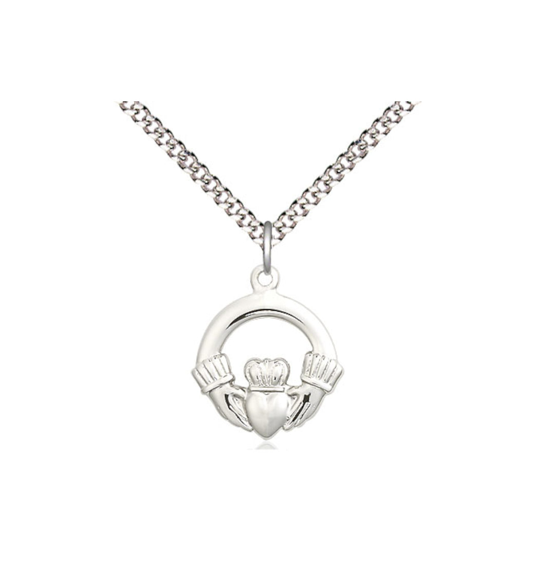 Bliss Manufacturing Small Pewter Irish Claddagh Necklace with Chain,