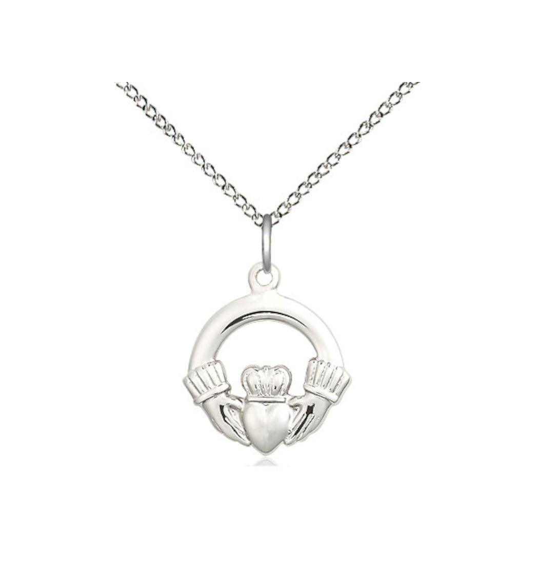 Bliss Manufacturing Small Sterling Silver Irish Claddagh Necklace with Chain,