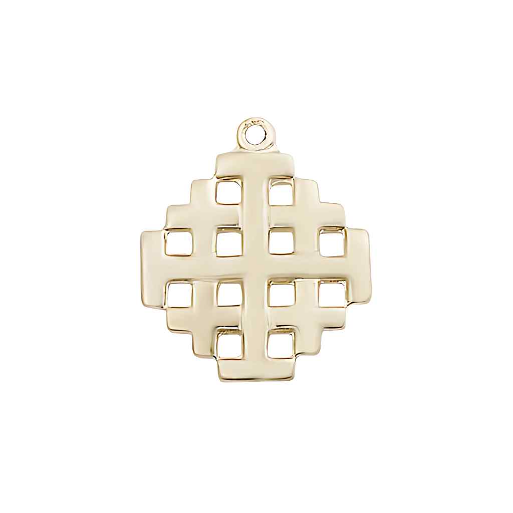 Bliss Jerusalem Cross 14kt Gold Medal,  Measures 3/4-inch tall by 5/8-inch wide