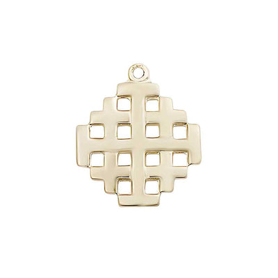 Jerusalem Cross 14kt Gold Medal, Measures 3/4-inch tall by 5/8-inch wide, Bliss Manufacturing