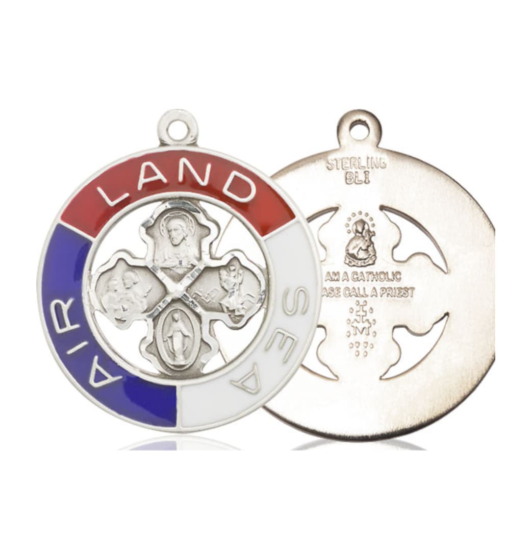 Bliss Military Land, Sea, Air Sterling Silver 4-Way Cross Front and Back,