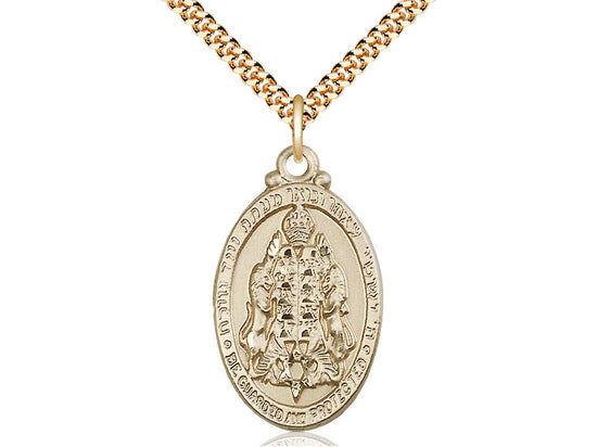 Bliss 14kt Gold Filled Jewish Protection Pendant on a 24 inch Gold Plate Heavy Curb Chain,