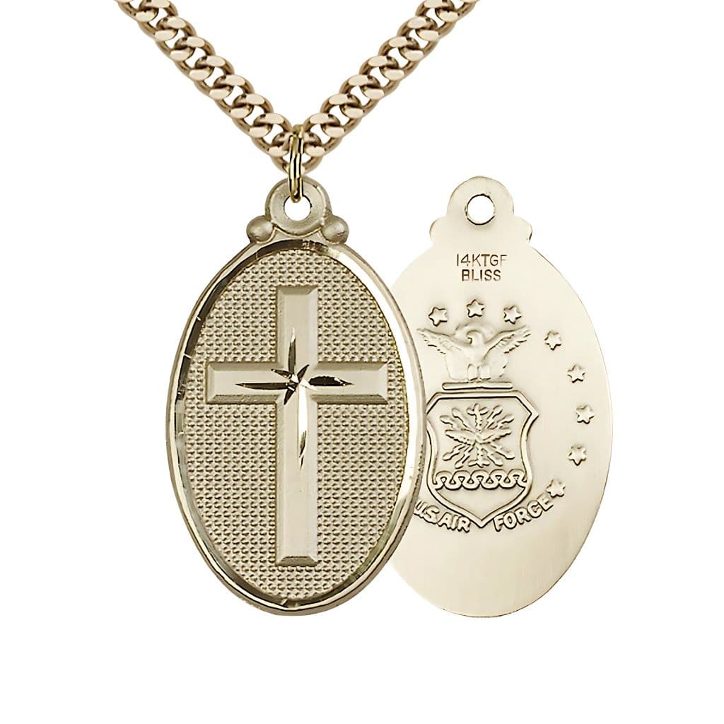 Bliss Air Force Christian Cross Gold-filled Medal Necklace 1 1/4-inch tall by 3/4-inch wide,