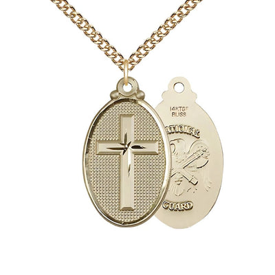 National Guard Christian Cross Gold-filled Medal Necklace w/Gold-filled Chain, 1 1/4-inch tall by 3/4-inch wide, Bliss Manufacturing