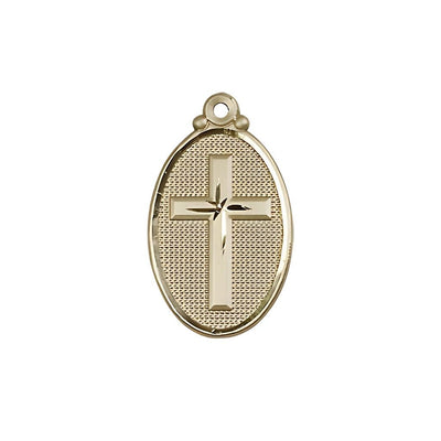 Christian Cross Oval 14kt Gold Medal, 1 1/8-inch tall by 5/8-inch wide, Bliss Manufacturing